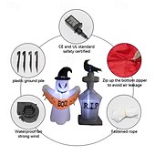 economico Halloween all&#039;Aperto-1 pezzo da 1,5 m/5 piedi di Halloween con cappello da mago fantasma e lapide corvo a led con luce gonfiabile modello aria interno ed esterno cortile horror ornamento luminoso spina USA/UE/UK/AU