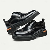 billige Klassiske Pensko-Herresko i ekte skinn med vingetupp og brogues, klassisk brunt formelt fottøy for kontor, banketter og bryllup
