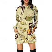 abordables Robe d&amp;#39;Halloween-Femmes Mini Robe Robe à Capuche Robe Décontractée Mode Moderne Halloween Quotidien Week-end Coupe régulière Potiron manche longue À capuche Noir Blanche Jaune Rouge Printemps Automne