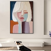 cheap People Paintings-Handmade Oil Paintings Canvas Wall Art Decoration Modern Cream Style Abstract Hair Salons Women's Decorative Paintings for Home Decor Rolled Frameless Unstretched Painting