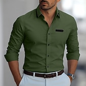 billiga Button Down-skjortor för män-Herr Skjorta Slät Formell Bröllop Vin Blå Grön Khaki grön Långärmad Nedvikt Sommar Vår Kläder Lappverk