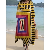 economico Abiti a Strisce e Geometrici-Abito maxi da donna in lino come traspirante leggero kaftano a maniche 3/4 scollo tondo casual abito a trapezio abito boho grafica geometrica giallo rosso marrone chiaro marrone