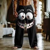 billiga Casual byxor med tryck för män-Herr 3D-seriefigur Le ansikte Långbyxor Säckiga byxor Casual byxor Medium Midja Rolig Utomhus Semester Hem Elastisk dragsko i midjan Linneliknande byxor med fickor Vår Höst 3D-tryck Svart 1 Svart 3