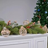 abordables Adornos-Juego de 6 adornos navideños transparentes con hilo para mascotas, bolas envueltas en flores secas, adornos navideños transparentes para bricolaje, para decoración de fiestas en el hogar.