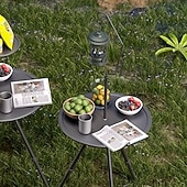 preiswerte Bis zu 30 $-tragbarer schwarzer Outdoor-Tisch mit Lampenständer – klappbar, Eisenkonstruktion, lässiger Stil, inklusive Aufbewahrungstasche, kleiner Outdoor-Tisch