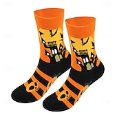 abordables calcetines caseros-Calcetines de algodón extragrandes para mujer de Halloween, calcetines unisex de media pantorrilla de talla grande para otoño e invierno con diseño de bruja y calabaza.