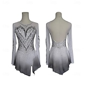 Figure Skating Dress Women's Girls' Ice Skating Dress Gray+White Patchwork Asymmetric Hem Spandex High Elasticity Training Competition Skating Wear Classic Crystal / Rhinestone Long Sleeve Ice4