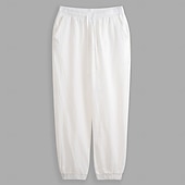 billiga Retro-Herr Linne Byxor Långbyxor Sommarbyxor Joggarbyxor Elastisk midja Rakt ben Högsta stiga Ensfärgat Slät Komfort Andningsfunktion Fullängd Bröllop Helgdag Semester Mode Svart Vit Oelastisk