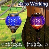 olcso Dekoratív fények-hőlégballon napelemes lámpa kültéri narancssárga piros vízálló függő napelemes lámpa pásztorhoroggal kerti teraszra verandára fa pavilon ünnepi dekoráció ajándék