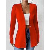 billige Blazere og dresser-Dame Blazer Bekvem Pustende Knapper OL-stil Fritid عادي Kontor Gate Avslappet Dagligdagstøy Enkeltkneppet Normal V-hals Normal Langermet Yttertøy Svart Hvit Rød Vår Høst