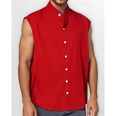 economico camicia da uomo con bottoni-Per uomo Camicia Camicia Estiva Camicia casual Camicia da Spiaggia Camicia con Bottoni Nero Verde chiaro Rosa Rosso Verde Senza Maniche Semplice Colletto alla coreana Vacanza Camicia hawaiana
