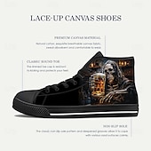 abordables Chaussures pour Hommes-Baskets montantes en toile pour homme avec imprimé « chasse de bière » de la Faucheuse – Chaussures à lacets décontractées et résistantes pour Halloween, style gothique et événements nocturnes