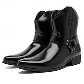 abordables Bottes de Costume-Bottines en cuir marron pour hommes avec fermeture éclair latérale et sangle à boucle, bottes habillées élégantes pour les affaires, les soirées et les occasions formelles