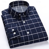 billiga Button Down-skjortor för män-Herr Skjorta Skjorta med krage Knapp upp skjorta Rutig Bröllop Utomhus Vin Marinblå + vit Vit Gul Långärmad Nedvikt Vår Höst Kläder