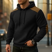 abordables sudaderas basicas hombre-Hombre Sudadera Sudadera con capucha y diseño de gofres Sudadera Con Capucha Albaricoque Negro Verde Ejército Gris Claro Con Capucha Plano Retazos Bloque de Color Deporte Casual Diario Ropa de calle