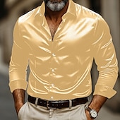 economico Camicie in raso da uomo-Per uomo Camicia Come la seta Camicia in raso Camicia elegante Camicia casual Camicia con Bottoni Semplice Affari Abbigliamento casual alla moda Nero Giallo Rosso Blu marino Manica Lunga Colletto