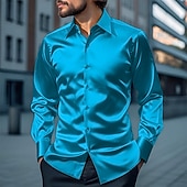 cheap Men's Satin Shirts-Men's Shirt Silk Like Satin Shirt Dress Shirt Casual Shirt Button Up Shirt Plain Streetwear Wedding Yellow Red Navy Blue Gray Long Sleeve Lapel Spring &amp;  Fall All Seasons Clothing Apparel