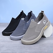 baratos Sapatos Casuais Slip-On-Tênis masculinos de malha cinza slip-on – calçados leves e respiráveis para caminhada, uso diário, viagens e atividades ao ar livre