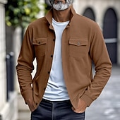 preiswerte Lässige Jacken-Herren Leichte Jacke Cordjacke Freizeitjacke Urlaub Täglich Atmungsaktiv Tasche Frühling Herbst Einfach Mode Klassisch Revers Regulär Schwarz Braun Hellgrau Armeegrün Aprikose Jacken