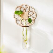 economico Sculture-1 supporto idroponico in legno per interni, vaso per la propagazione delle piante, provetta in plastica da parete con supporto in legno, adatto per la decorazione di piante domestiche, talee