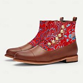 baratos sapatos Jacquard-Homens Botas Caminhada Pele PU Tecido Jacquard Confortável Antiderrapante Respirável Botas / Botins Com Cadarço Castanho avermelhado Outono Inverno