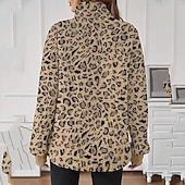 cheap Graphic shop Sweatshirts &amp; Hoodies-Women&#039;s Trench Coat Warm Comfortable Zipper Pocket Fashion Outdoor Leopard Going out Weekend Zipper Regular Lapel Regular Fit Long Sleeve Outerwear Yellow Apricot Coffee Fall Winter