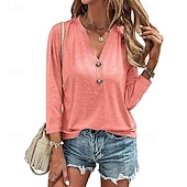economico T-shirt semplice-Per donna Blusa Tinta unica Vintage Quotidiano Casual Manica 3/4 Scollo a V Top Regolari Lavoro Quotidiano Uniformi da club Bottoni Rosso violaceo Nero Rosa Blu Estate Primavera Autunno Inverno