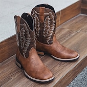 levne Cowboy &amp; Western Boots-Pánské kovbojské boty - jezdecké boty ve westernovém stylu do poloviny lýtek, odolná klasická westernová obuv pro ležérní ranč, rodeo a každodenní kovbojský outfit