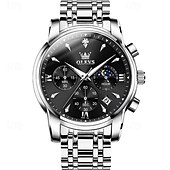 economico Orologi al quarzo-il nuovo orologio da lavoro con bracciale in acciaio inossidabile olevs con calendario luminoso, piccolo orologio al quarzo multifunzionale da 24 ore, tre lancette, orologio da polso sportivo da uomo