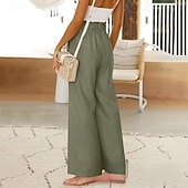 abordables pierna ancha y cintura alta-Mujer Perneras anchas pantalones Ropa de calle Casual Longitud total Cintura Media Plano Bolsillo Cintura elástica Cómodo Calle Festivos Ropa Cotidiana Azul Verde Menta Marrón Verde Ejército Otoño