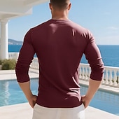 levne Pánská trička pro volný čas-Pánské Tričko Tričko Henley Trička Tričko Top Dlouhý rukáv Henley Jaro Podzim Bez vzoru Módní Designové Základní Kapsy Dovolená ulice Jdeme ven Fialová Top tričko pro muže