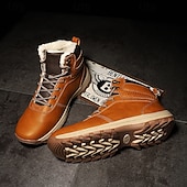 abordables Botas de invierno y nieve-Botas de trabajo clásicas con cordones de piel sintética color tostado para hombre: botines de seguridad duraderos para exteriores, construcción, senderismo y uso diario.