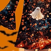 tanie Dziewczęce kostiumy na Halloween-Halloween Dziewczyny &#039; 3D Duch Sukienka Sukienka z falbanami Długi rękaw Lato Wiosna Urlop Codzienny Święto Piękny Słodkie Dzieci 4-12 lat Codzienne sukienki Do kolan Regularny