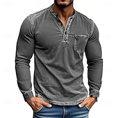 preiswerte Lässiges Henley-T-Shirt-Herren Henley Hemd T-Shirt Langarmshirt Langarm Henley Herbst Winter Retro Mode Designer Nostalgisch Mode Jahrgang Urlaub Straße Ausgehen Schwarz Rosa Marineblau Top T-Shirt für Herren