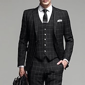 Men's Casual Semi Formal Business Suits Notch Lapel Black Formal Plaid Slim Fit 3 Piece Single Breasted One-button3