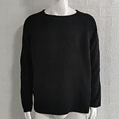 preiswerte Herrenpullover-Herren Pullover Strickpullover Gerippt Stricken Normale Oberteile Gestrickt Einfach Rundhalsausschnitt Mode Basic Urlaub Alltagskleidung Bekleidung Herbst Winter Schwarz Weiß M L XL