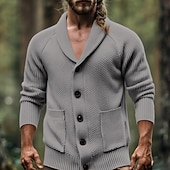 preiswerte Herren Strickjacke-Herren Strickjacke Kurzer Pullover Strickpullover Gerippt Kurz gestrickt Stricken Normale Oberteile Tasche Einfarbig Schalkragen Mode Klassisch Urlaub Alltagskleidung Bekleidung Herbst Winter grau