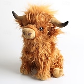 رخيصةأون التماثيل-لعبة محاكاة بقرة المرتفعات المحشوة الناعمة لعبة حيوانية واقعية بقرة المرتفعات كاواي هدية للأطفال للأولاد والبنات هدية عيد ميلاد