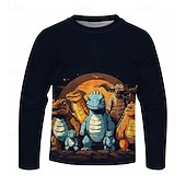 billiga Pojkens 3D-djur-Pojkar 3D Tecknat Dinosaurie T-shirt Långärmad Vår Höst Mode Grundläggande Barn 4-12 år Rund hals Utomhus Ledigt Dagligen Normal