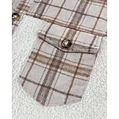 voordelige heren overhemd jas-Voor heren Fleeceshirt shacket Overhemdjasje Winterjack Ruitjes Vakantie Alledaagse kleding Beige Lange mouw Revers Herfst Winter Kleding Zak