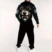 billiga Herrars 3D-tröjset-Herr Djur Varg 2st 3D-tröja set Träningsoverall Hoodie-tröja Långärmad Långa byxor Huva Ledigt vardag Trendig Fritids- 3D-utskrift Vår Höst Vinter Svart