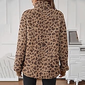 cheap Graphic shop Sweatshirts &amp; Hoodies-Women&#039;s Trench Coat Warm Comfortable Zipper Pocket Fashion Outdoor Leopard Going out Weekend Zipper Regular Lapel Regular Fit Long Sleeve Outerwear Yellow Apricot Coffee Fall Winter