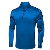 preiswerte Satinhemden für Herren-Herren Hemd Seidenartig Satinhemd Kleidhemd Freizeithemd Abschlussballhemd Einfach Formell Hochzeit Schwarz Weiß Rote Königliches Blau Langarm Revers Frühling &amp; Herbst Ganzjahres Bekleidung Rein