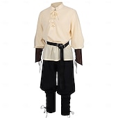 baratos Conjuntos-Retro Vintage Medieval Renascentista Roupa Camisa Calça Pirata Pirata Viking Fantasia Homens Viking Pirata Dia Das Bruxas Carnaval Espetáculo Festa LARP Adulto Camisa Calças Cinto