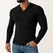economico T-shirt in maglia a coste-Per uomo Maglietta Maglietta a Maglia a Coste Camicia a Maniche Lunghe Manica Lunga Scollo a V Primavera Autunno Inverno Semplice Striscia di Fossa Moda Designer Essenziale Lavoro a maglia Vacanza