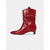 abordables Bottes souples-Bottines souples rouges pour femmes avec tige froncée douce, talon bas, chaussures de style urbain chic pour femmes, parfaites pour les tenues décontractées et urbaines de tous les jours