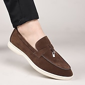 Brune herreloafers i semsket skinn med metalldetaljer – komfortable, casual businesssko til jobb, middager og høstantrekk billige Slip-ons og loafers til herrer-Brune herreloafers i semsket skinn med metalldetaljer – komfortable, casual businesssko til jobb, middager og høstantrekk