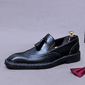 voordelige Premium leren loafers-Heren leren loafers met kwastjes - klassieke brogueschoenen van echt koeienhuid met geperforeerde details, instapschoenen voor zakelijk gebruik, op kantoor, op bruiloften en bij elegante gelegenheden