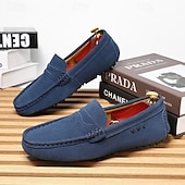 billiga Slip-ons och loafers till herrar-Röda herrloafers i konstläder med slip-on-funktion, lätta, avslappnade mockasiner för arbete, resor och vardagsbruk
