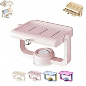 voordelige Opslagrekken-Wandgemonteerde zuignap roterende zeepbak met afvoer, niet-borende spons en zeeprek organizer, perfect voor douche, badkamer, bad en keukengootsteen